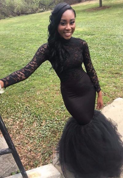 Mermaid High Neck Floor-length Tulle Evening Dress With Lace