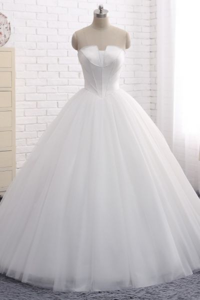 A-line Strapless Floor-length Tulle Bridal Gown