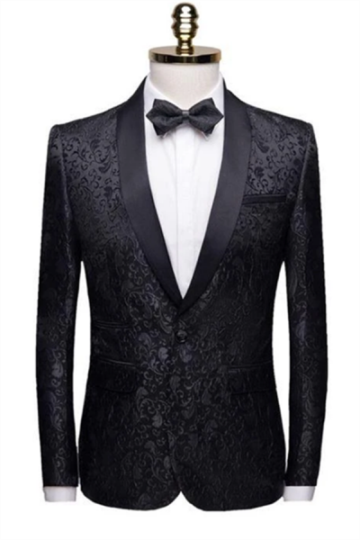 Black Jacquard Shawl Lapel Wedding Groom Tuxedo