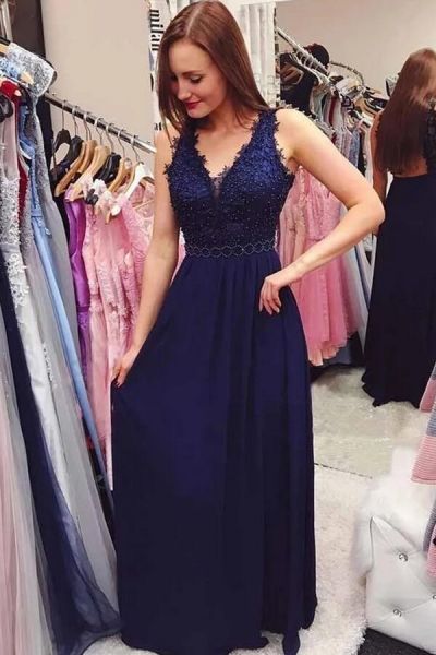 A-line V-neck Long Sleeves Floor-length 100D Chiffon Formal Dress With Ruffles