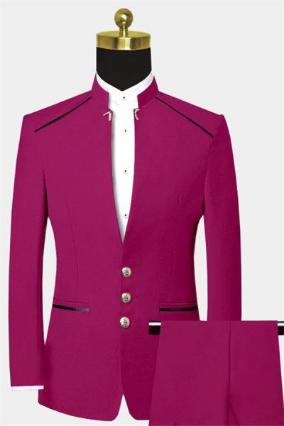 Pink Single Breasted Prom Suit with Mandarin Collar
