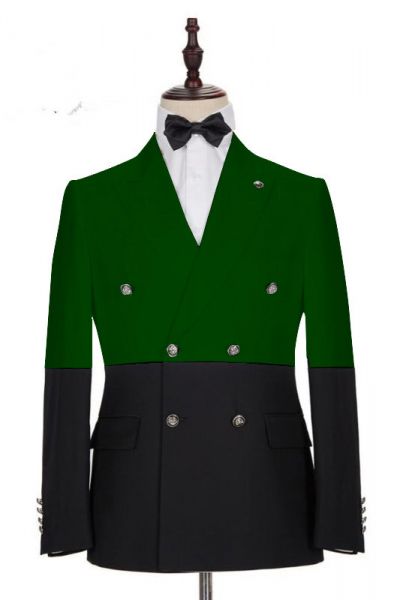 Dark Green and Black Bespoke Slim Fit Double Breasted Men's Suit