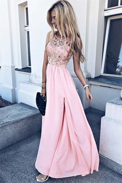A-line Scoop Neck Sleeveless Floor-length Formal Dress With Lace
