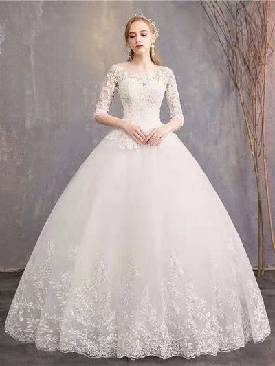 Ball Gown Floor-length Lace Wedding Gown With Lace