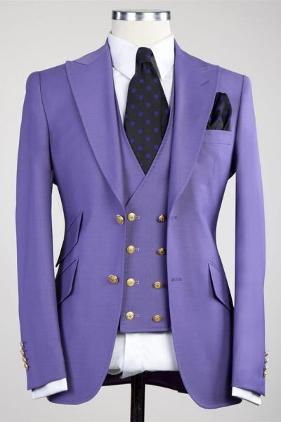 Purple Peaked Lapel Best Fitted Men Suit