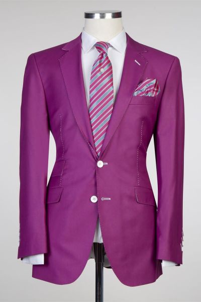 Purple Two Pieces Bespoke Men Suit with Notched Lapel