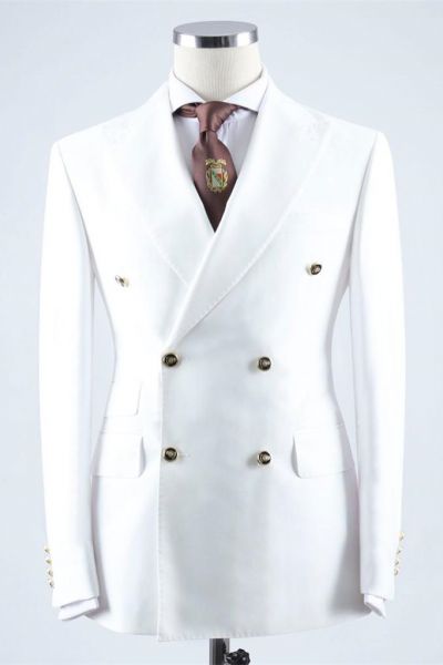 White Double Breasted  Peaked Lapel Men Suit