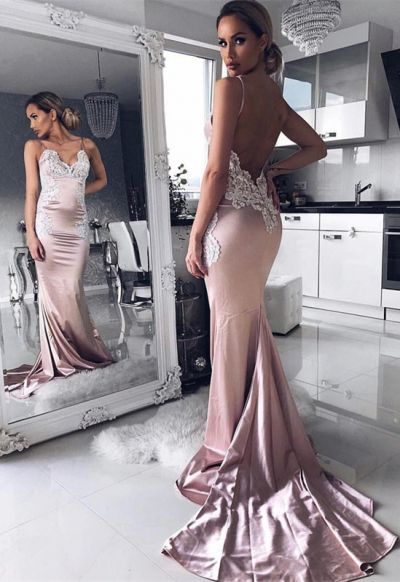 Mermaid V-neck Sleeveless Sweep / Brush Train Formal Dress With Lace