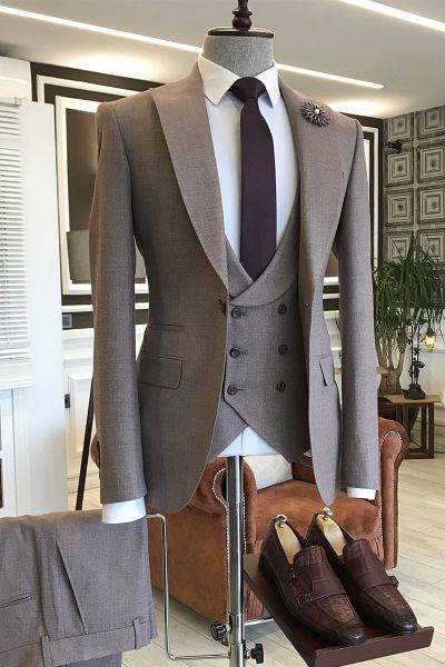 Brown Double Breasted Waistcoat Business Suit