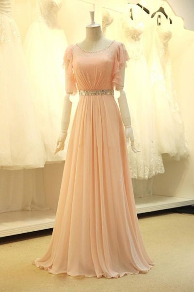 A-line Jewel Neck Floor-length 100D Chiffon Evening Dress With Crystal