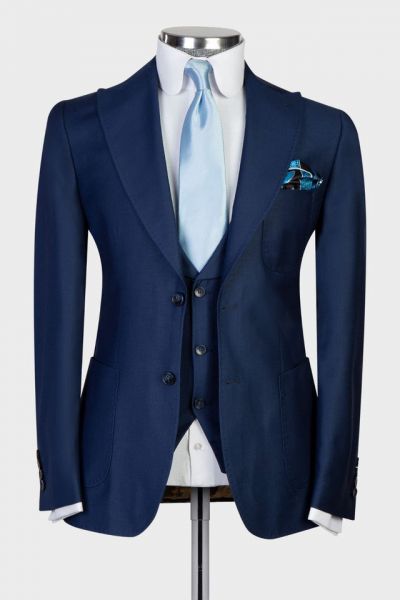 Navy Peaked Lapel Business Men Suit