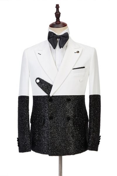 Prom White and Sparkle Double Breasted Slim Fit Men's Suit
