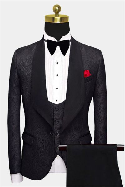 Business Black Jacquard Wedding Suit