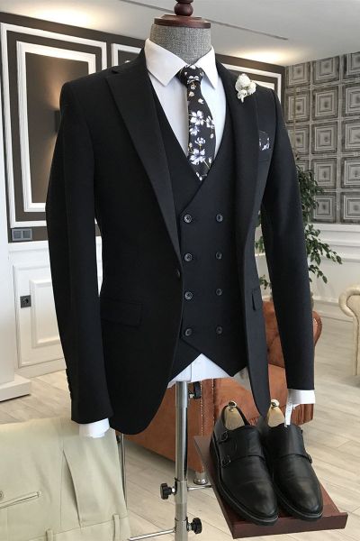Black Formal Men Suit with Notched Lapel