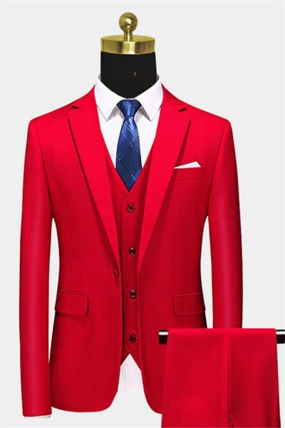 Red Single Breasted Prom Suit with Peak Lapel