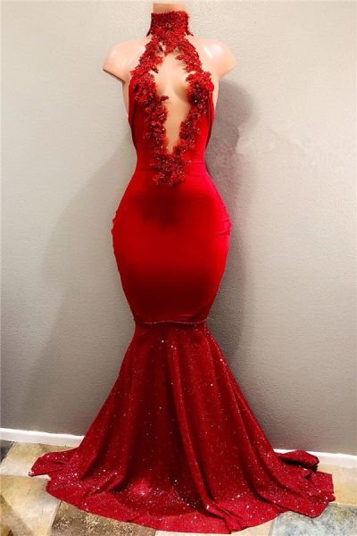 Mermaid Plunging Neckline Sleeveless Court Train Evening Dress With Appliques