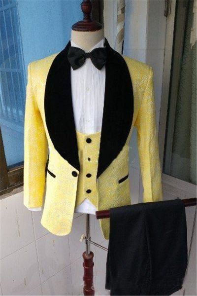 Yellow Lapel Shawl Prom Suit