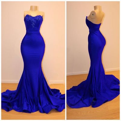 Mermaid Strapless Sleeveless Court Train Stretch Satin Formal Wear With Lace