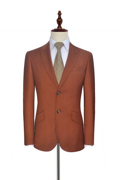 Orange Single Breasted Mens Suits for Business with Peak Lapel