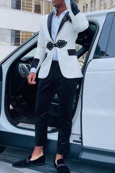 White Jacquard Men Suit with Shawl Lapel