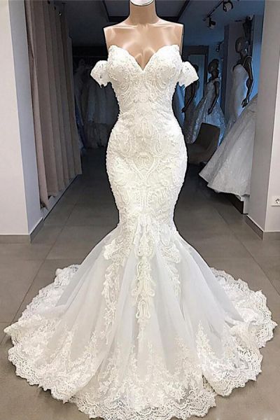 Mermaid Strapless Sweetheart Neck Floor-length Tulle Wedding Dress With Appliques