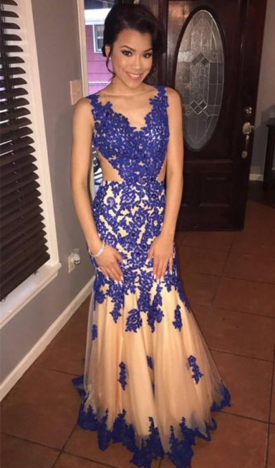 Mermaid V-neck Sleeveless Sweep / Brush Train Tulle Evening Dress With Lace