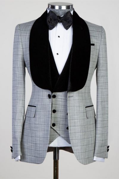 Light Gray Shawl Lapel Slim Fit Business Men Suit