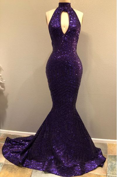 Mermaid Halter-neck Sleeveless Sweep / Brush Train Evening Dress With Sequins