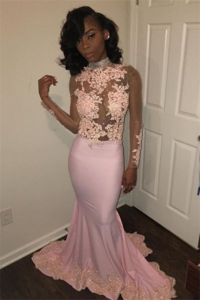 Mermaid High Neck Sweep / Brush Train Evening Dress With Appliques