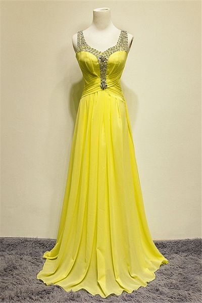 A-line Sleeveless Sweep / Brush Train 100D Chiffon Evening Gown With Crystal