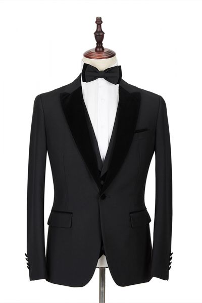 Black Velvet Groom's Wedding Suit Tuxedos
