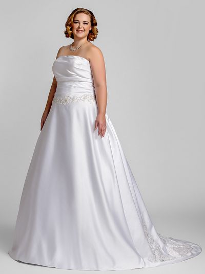 A-line Strapless Tulle Wedding Gown With Court Train