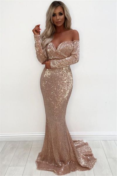 Mermaid Off-the-shoulder Sweep / Brush Train Evening Dress With Sequins