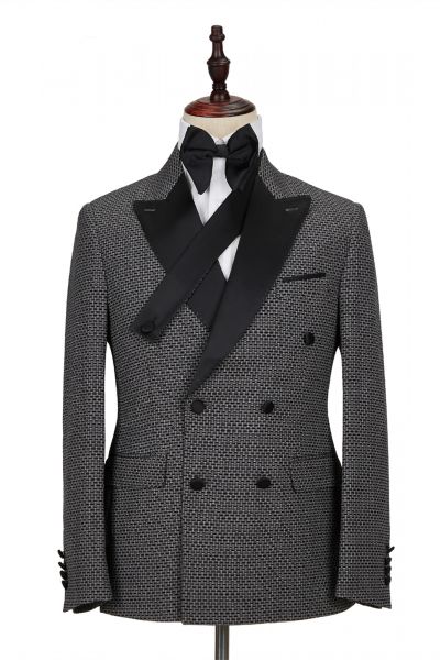 Black-and-Gray Double Breasted Men's Formal Suit