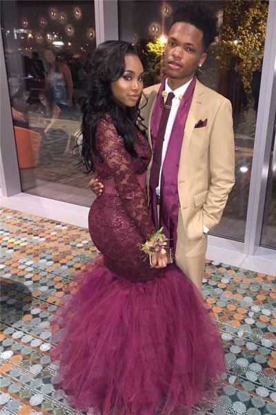 Mermaid Long Sleeves Floor-length Tulle Evening Gown With Lace