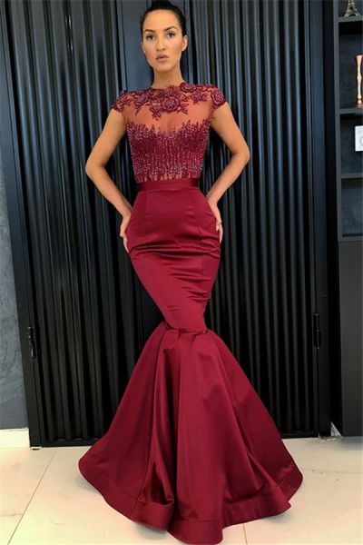 Mermaid Jewel Neck Floor-length Evening Dress With Appliques