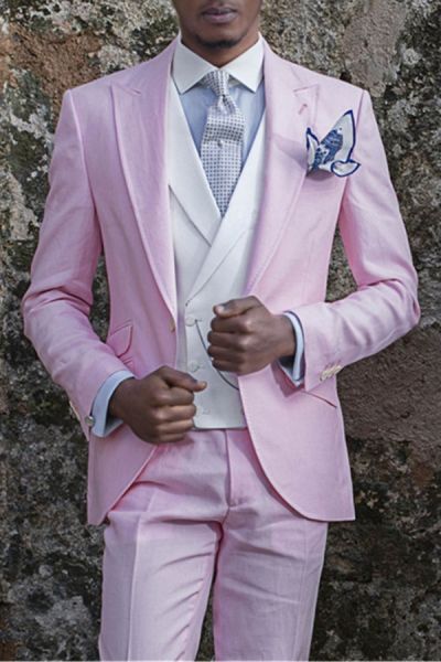 Pink Notch Lapel Groom Tuxedos