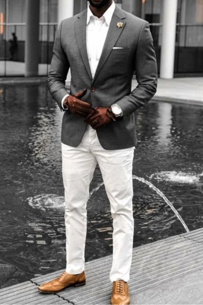 Dark Gray Notched Lapel Business Suit for Men