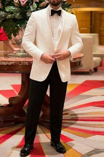 White Shawl Lapel Slim Fit Wedding Suit