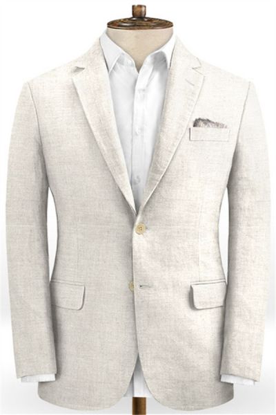 Ivory Linen Wedding Groom Suits