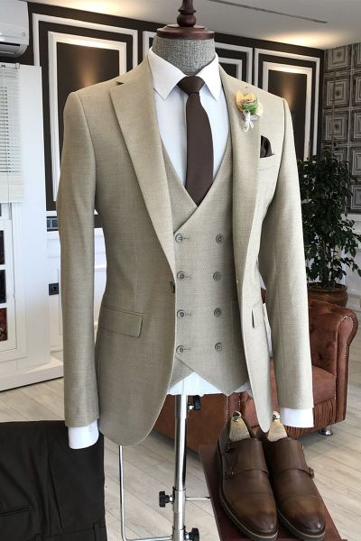Light Brown Double Breasted Waistcoat Business Suit
