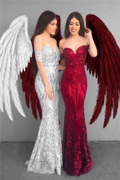 Mermaid Off-the-shoulder Sleeveless Sweep / Brush Train Evening Dress With Sequins