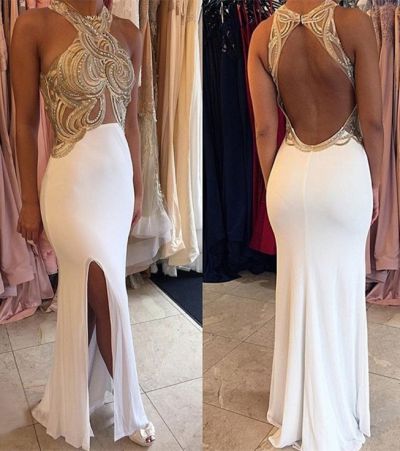 Column Halter-neck Sleeveless Floor-length Evening Dress