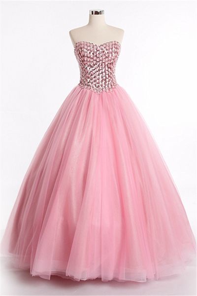 Ball Gown Sweetheart Neck Sleeveless Floor-length Tulle Evening Dress With Crystal