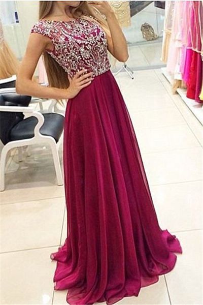 A-line Sleeveless Floor-length Evening Dress With Crystal