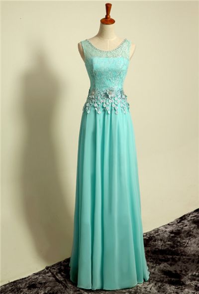 A-line Sleeveless Floor-length 100D Chiffon Evening Dress With Appliques