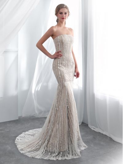 Mermaid Strapless Sleeveless Floor-length Satin Bridal Gown With Appliques