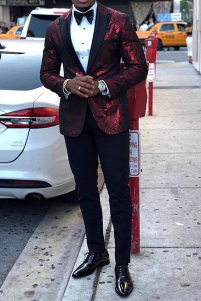 Burgundy Peaked Lapel Slim Fit Prom Suit