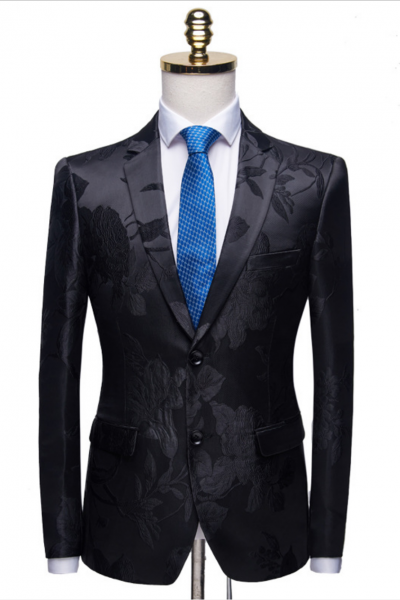 Black Floral Jacquard Wedding Tuxedo