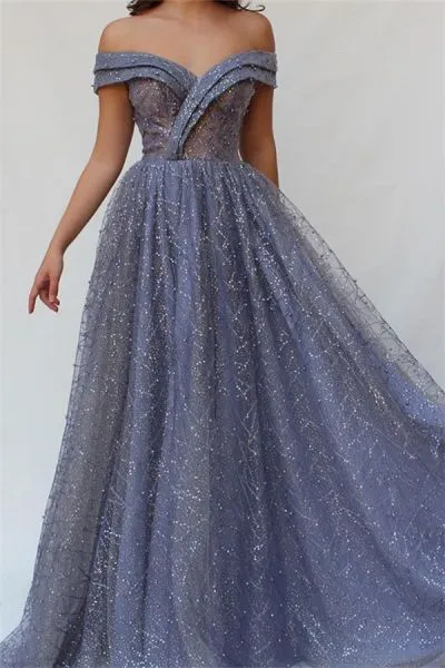 A-line Off-the-shoulder Sleeveless Sweep / Brush Train Evening Gown With Beading